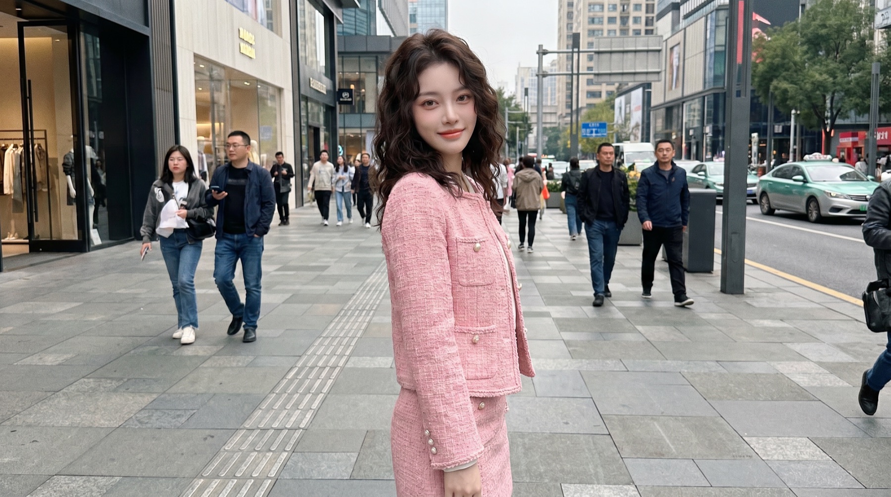 女生街景手机拍摄原图